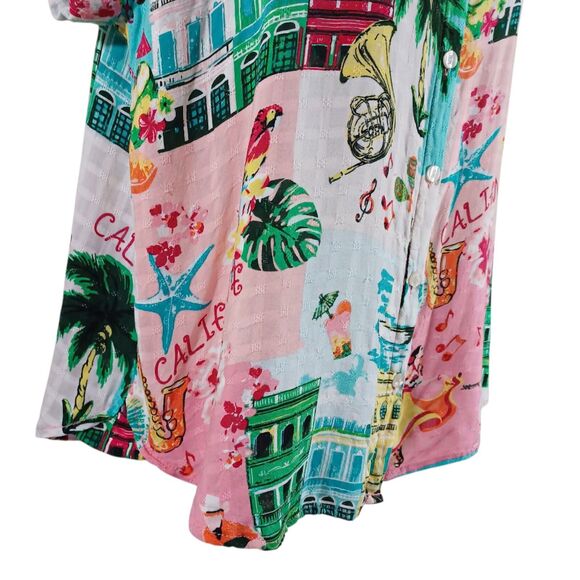 Jane + Delancey CALIENTE Tropical Cuban Print Button Shirt L | Palm Music Fiesta - Picture 4 of 9